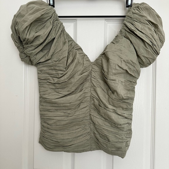 Abercrombie & Fitch Tops - Abercrombie & Fitch Green Ruched Cap Sleeve Blouse
